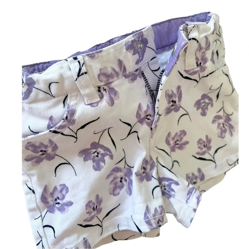 Genuine Kids OshKosh Girls Denim White Shorts with Lavender Floral Print | 2T
